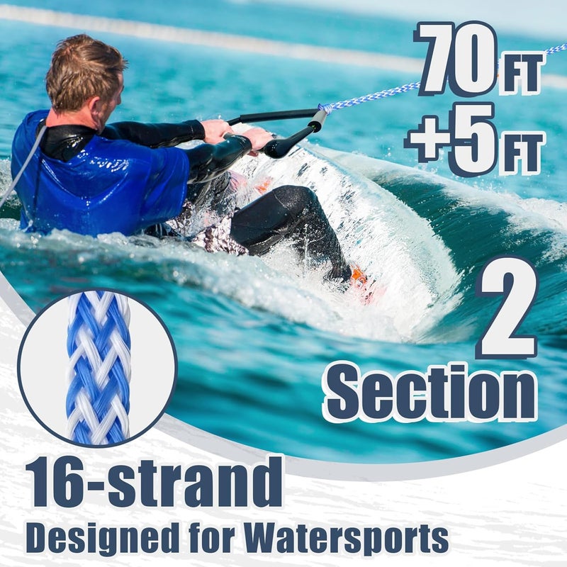 Vortexain 75ft Wakeboard Rope with Handle for Wakeboarding Waterskiing and Wakesurfing - Image 2